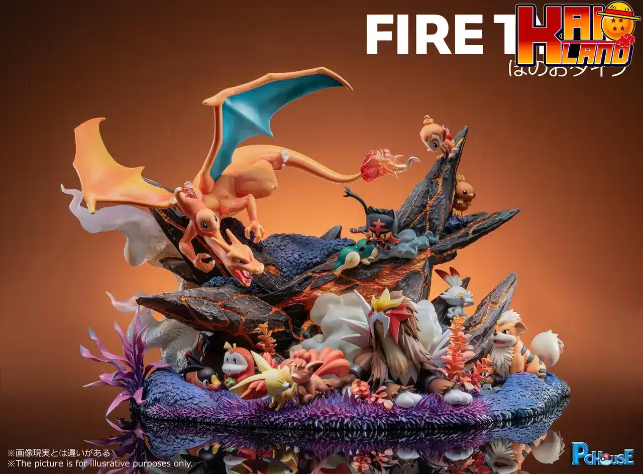 Pokemon PC House Studio Charizard Group Fire Resin Statue
