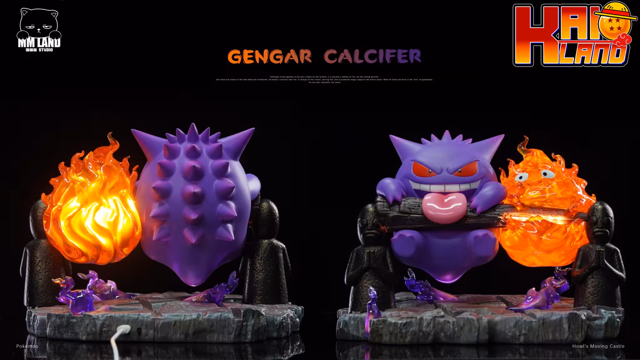 Pokemon x Howls Moving Castle MMLAND Studio Gengar x Calcifer Resin Statue