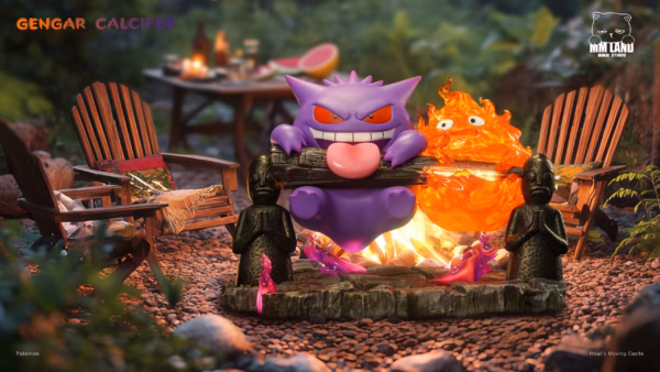 Pokemon x Howls Moving Castle MMLAND Studio Gengar x Calcifer Resin Statue 5