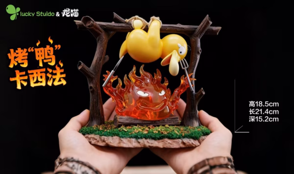 Pokemon x Howls Moving Castle Lucky Studio x LongMiao Studio Psyduck x Calcifer Resin Statue 1